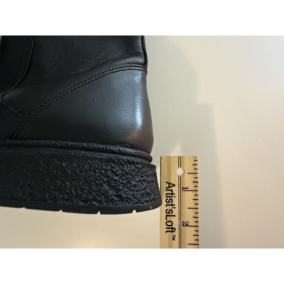 ZARA Women's Black Leather Zip Up Chunky Ankle Boots‎ Combat Moto US 7 EU 37 - Picture 13 of 13